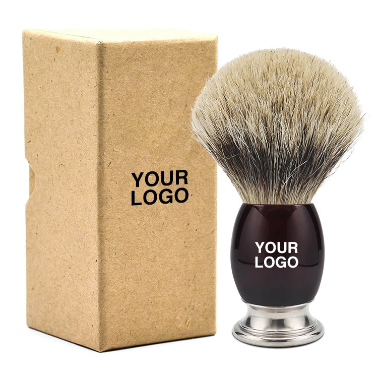 JDK Custom Logo 100% Pure Badger Hair Shaving Brush Stainless Steel Base with Synthetic Hair Metal Handle Packed in a Box