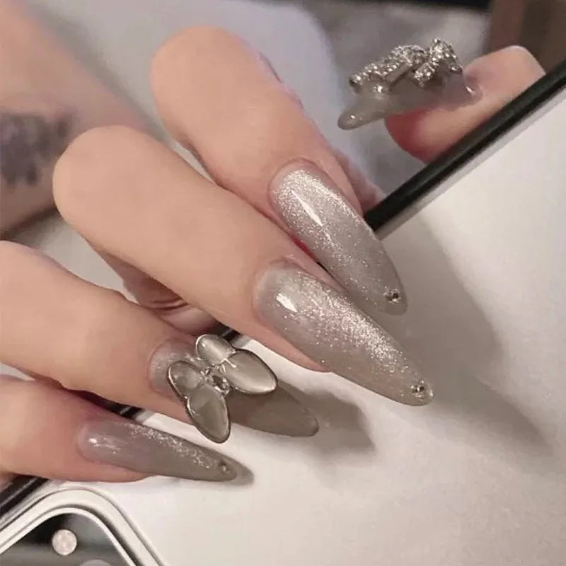 Luxury Medium Stiletto Art Rhinestone Butterfly False Nail Full Cover Press on Artificial Finger Fake Nails Supplier