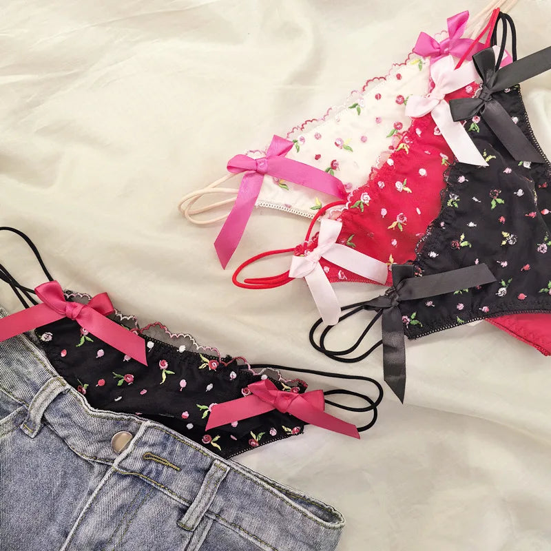 2025 Cute Girls Ladies T-back T-string Thongs Sexy Panties Transparent Strawberry Cherry Low-waisted Seamless Underwear Women