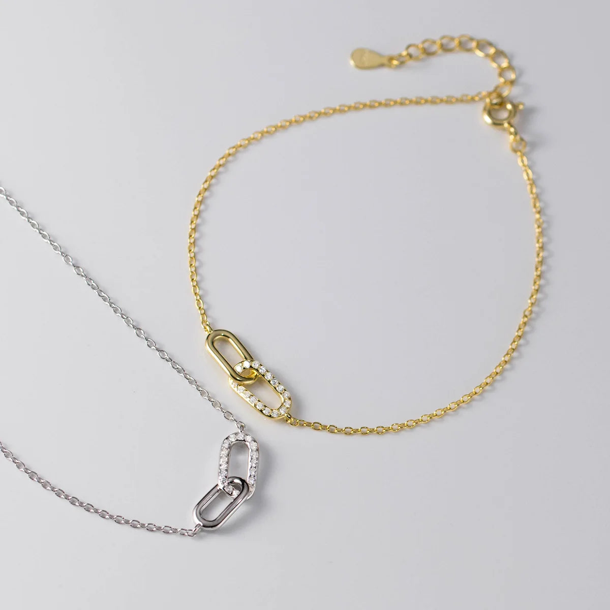 Daidan Bracelet Zircon S925 Silver 14K Gold Plated Sterling Silver Oval Chain Link Bracelet