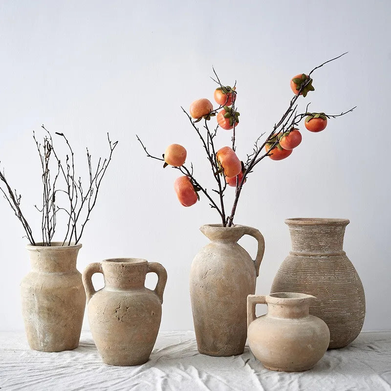 MSH Abi-sabi Rustic Retro Style Home Garden Decor Accessory Dry Flower Container Decorative Earthenware Pottery Pot Planter