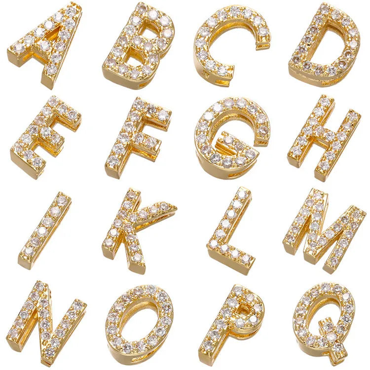 SP Hot Selling Wholese Gold Rhodium Plated Rhinestone Brass Letter Alphabet Charms for Jewelries Making MegaBDM