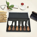 6pcs Cheese Knife Tool Set in Black Plastic Tray Stainless Steel Blades Wood Handles Cheese Cutter Butter Spreader Forks