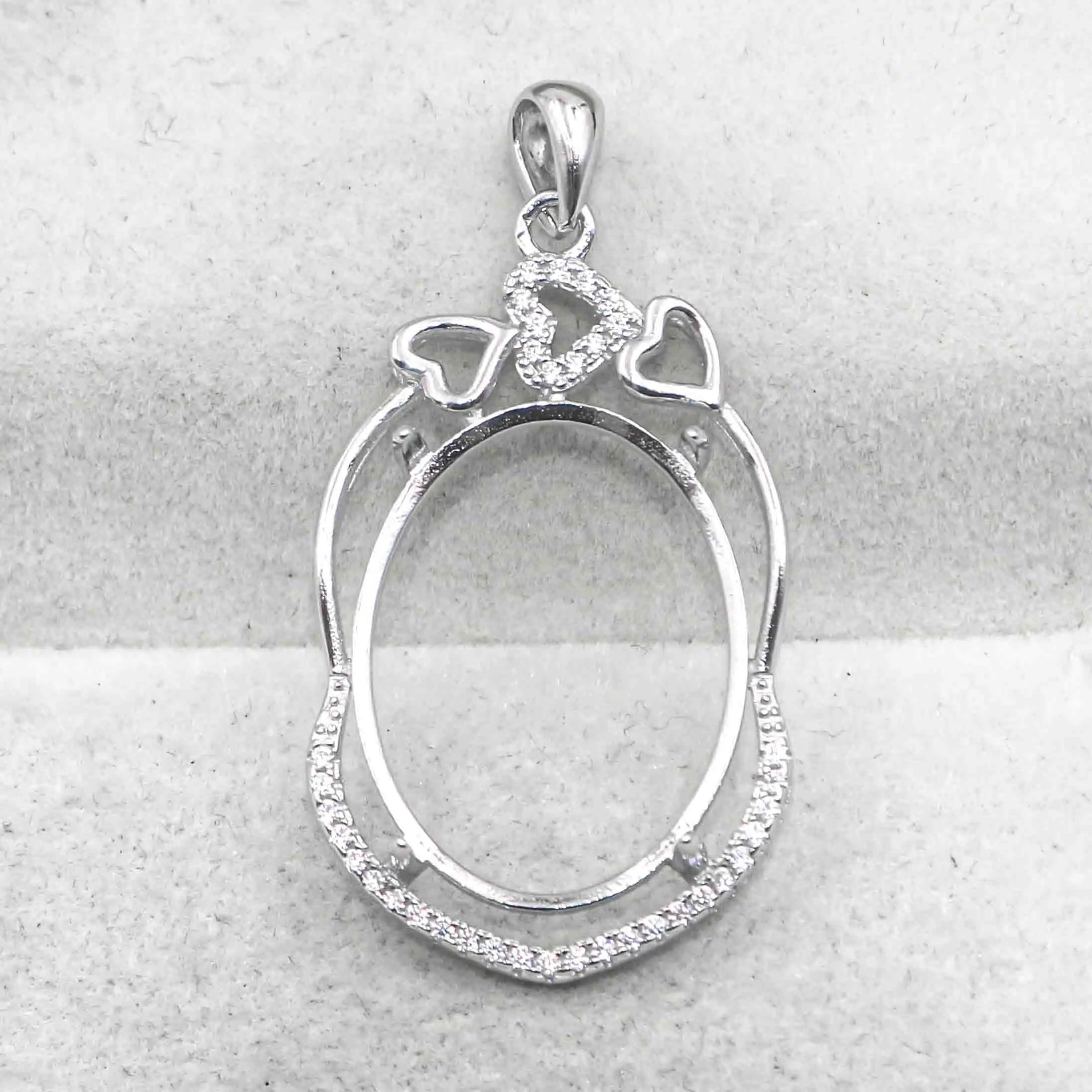 Sterling Silver 16*21mm Semi Mount Pendant Empty Frame Blank Support Setting S925 Base Holder Without Center Stone for DIY Inlay