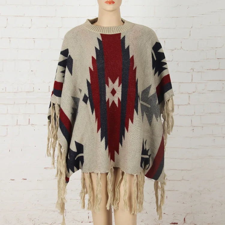 Spring Fall Tassel Sweater Cloak Fashionable Streetwear Fringe Batwing Sleeve Sweaters Women