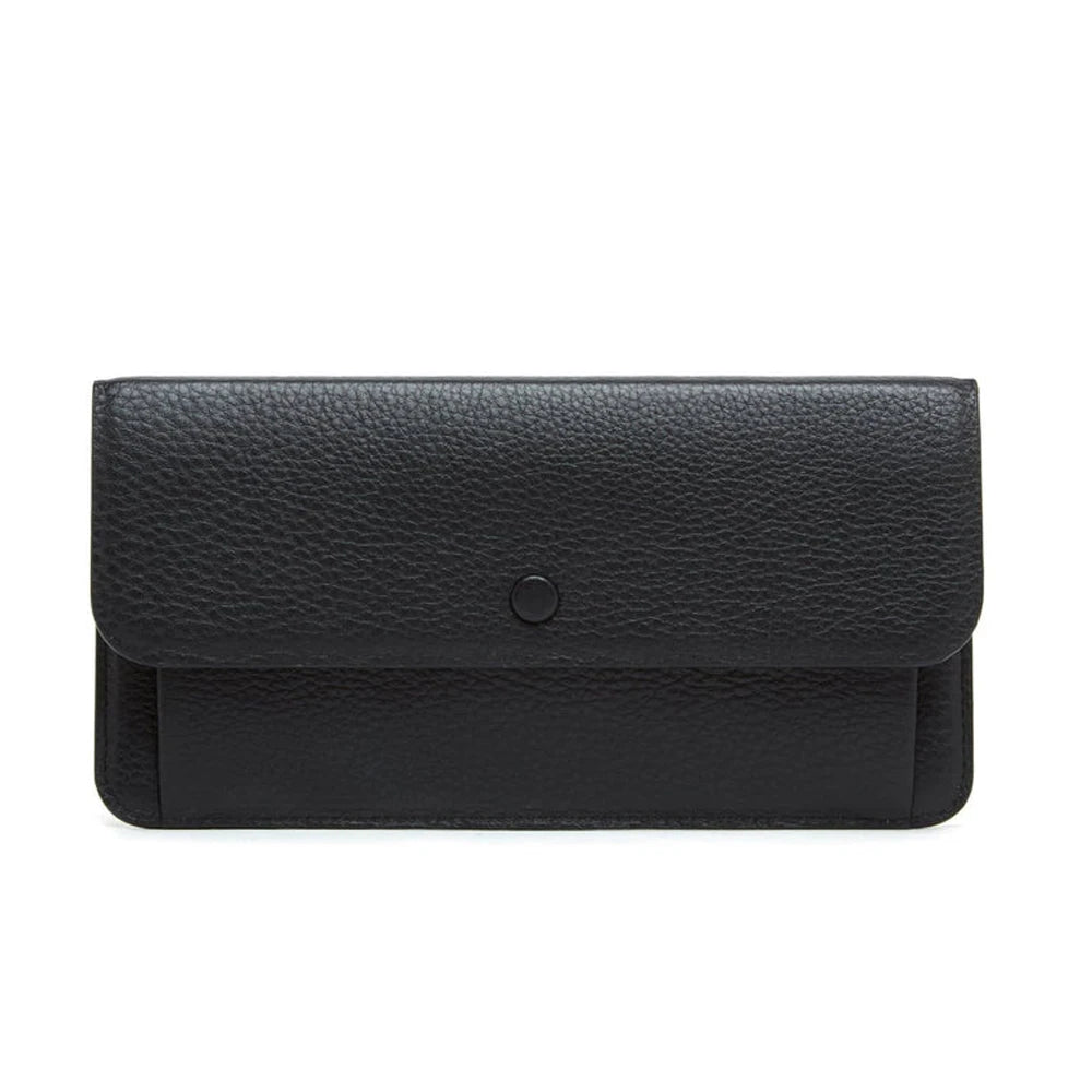 Wholesale Custom Logo RFID Slim Portable Black Flip Cover Genuine Leather Credit Card Holder Wallet for Women Long Clutch Purse