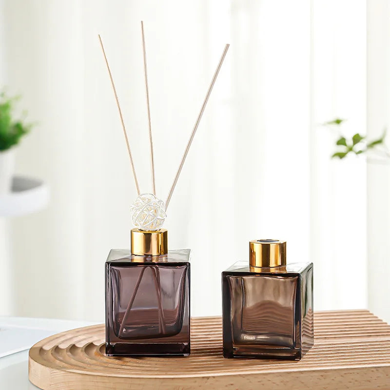 Wholesale Luxury Diffuser Glass Bottle Home Fragrance Reed Diffuser Empty Transparent Glass Bottle Square Aroma Bottles With Cap