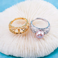 R010996 DIY 7-8mm Natural Freshwater Pearl Ring Accessory 925 Sterling Silver Adjustable Size Engagement Jewelry Ring for Women