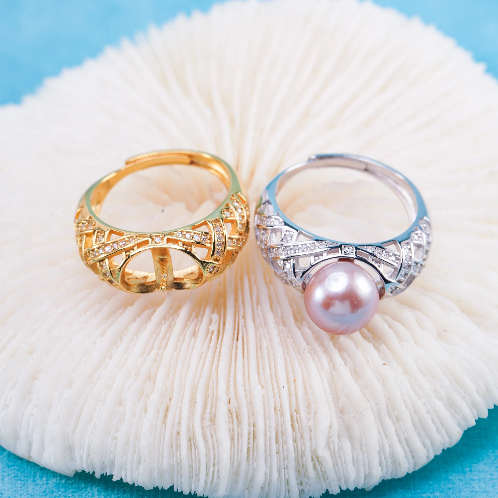 R010996 DIY 7-8mm Natural Freshwater Pearl Ring Accessory 925 Sterling Silver Adjustable Size Engagement Jewelry Ring for Women