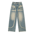 Customized High-Quality Vintage Wash Made Old Raw Edge Jeans Men's and Women's Loose Straight Wide Leg Jeans