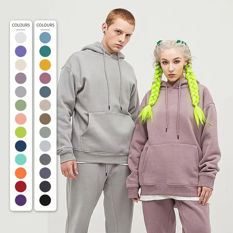 100% Cotton Sport Set Comfortable Breathable Lightweight Hoodies Sweatshirt Suit Solid Color Outdoor Fitness Athletic Wear