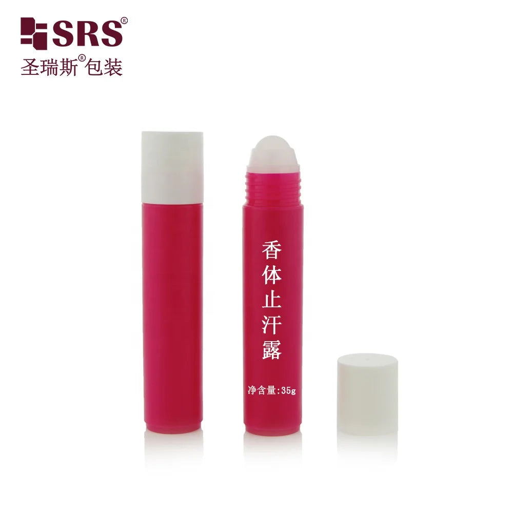 RPP(P)-35ML New Arrival Burgundy Colored Injection Empty Bottle With Big Plastic Roll on Ball Tip for Massage Gel