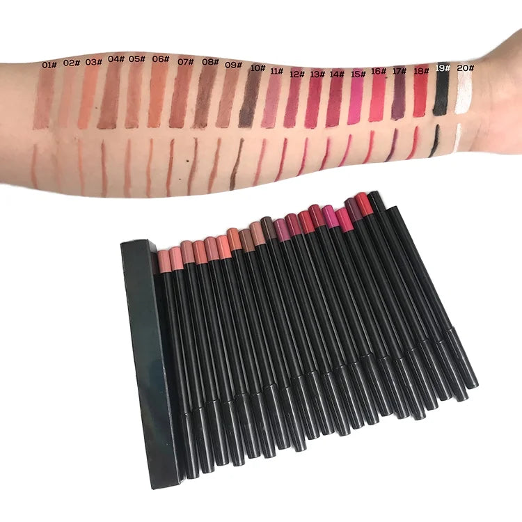 Wholesale Custom logo Dark Brown Black Water Proof Lip Liner Pencil Cream Lip Liner Vegan Private Label Lipliners