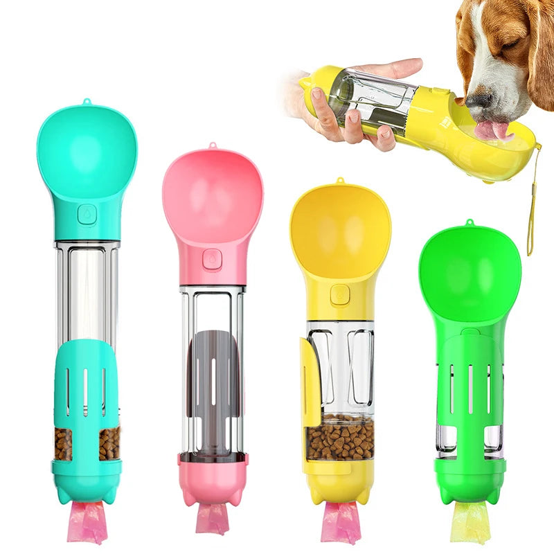 Multifunctional 4-in-1 Portable Dog Bowl 500ml Plastic Water Bottle With Poop Bag Travel-friendly Bowl for Pets Set
