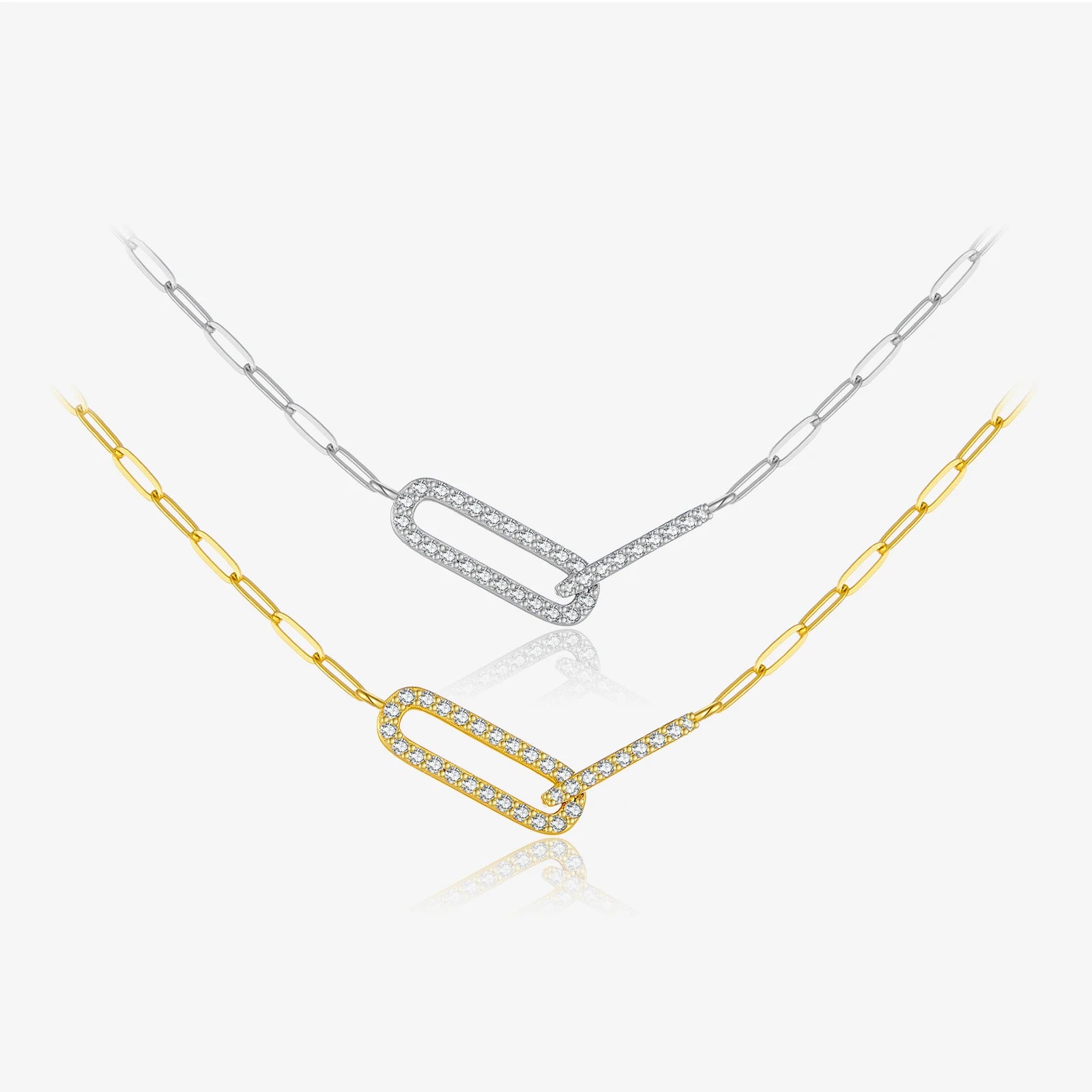 FUAMAY Collar 18K Gold Plated 925 Silver Paperclip Necklace Dainty Infinity Interlinked Diamond CZ Necklace for Women