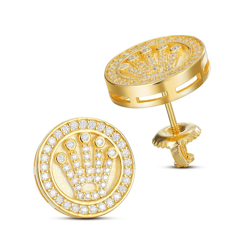 Wholesale Lot Factory Direct Sale Stud Earrings 925 Sterling Silver Moissanite Iced Out Crown Stud Hip Hop Jewelry