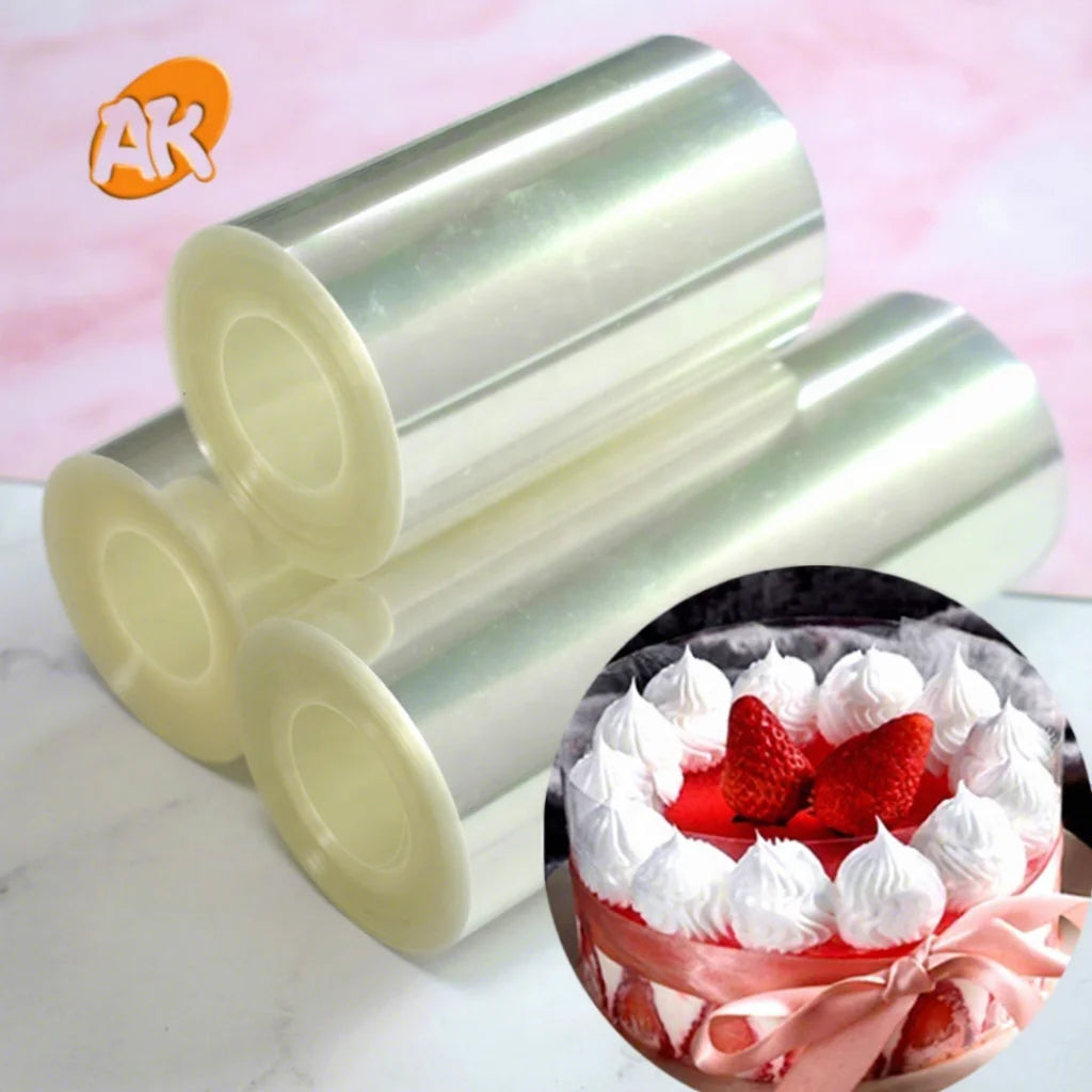 AK Custom Clear Mousse Cake Collar Cake Decorating Acetate Sheets Roll for Bakery Pastry Baking Tools Cake Wrap 125micron L10m