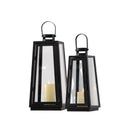 Simple Modern Wrought Iron Glass Floor Lantern Candle Holder Portable Candle Container Decoration Black White Candle Box