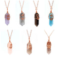 Natural Hexagonal Crystal Necklace with Chain Pendant Tree Thread Wrapped Gemstone Quartz Stone Pendant Necklace