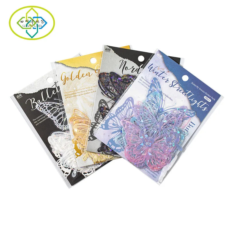 20 Pieces/pack Transparent Shell Light PET Sticker Butterfly Island Series DIY Gift Decorative Stickers