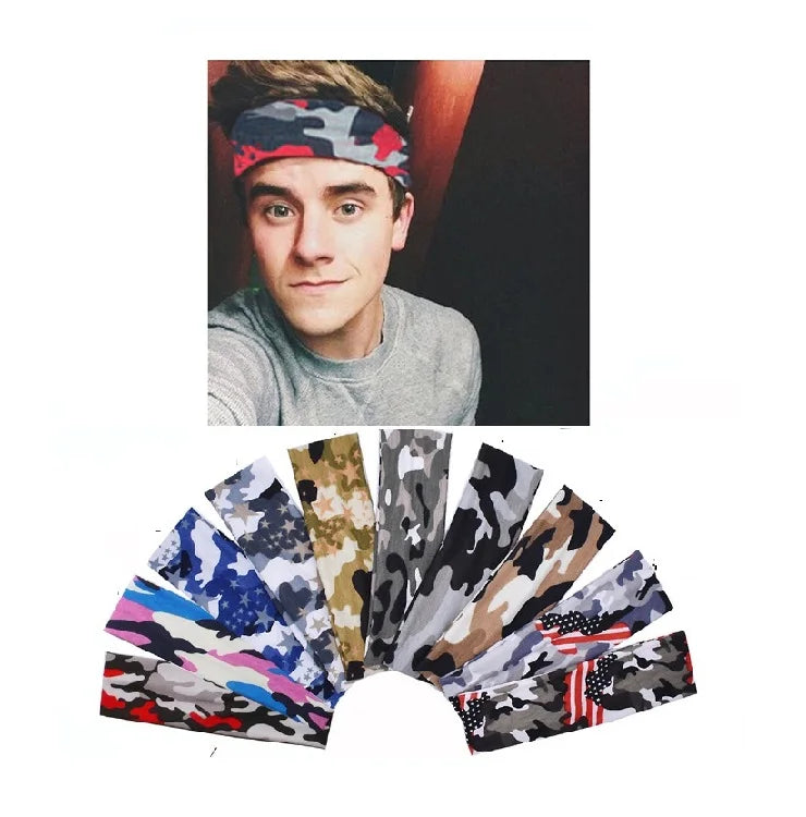 Men Women Sports Sweatbands Camo Headbands Workout Non Slip Headbands Breathable Head Band Fitness Stretchy