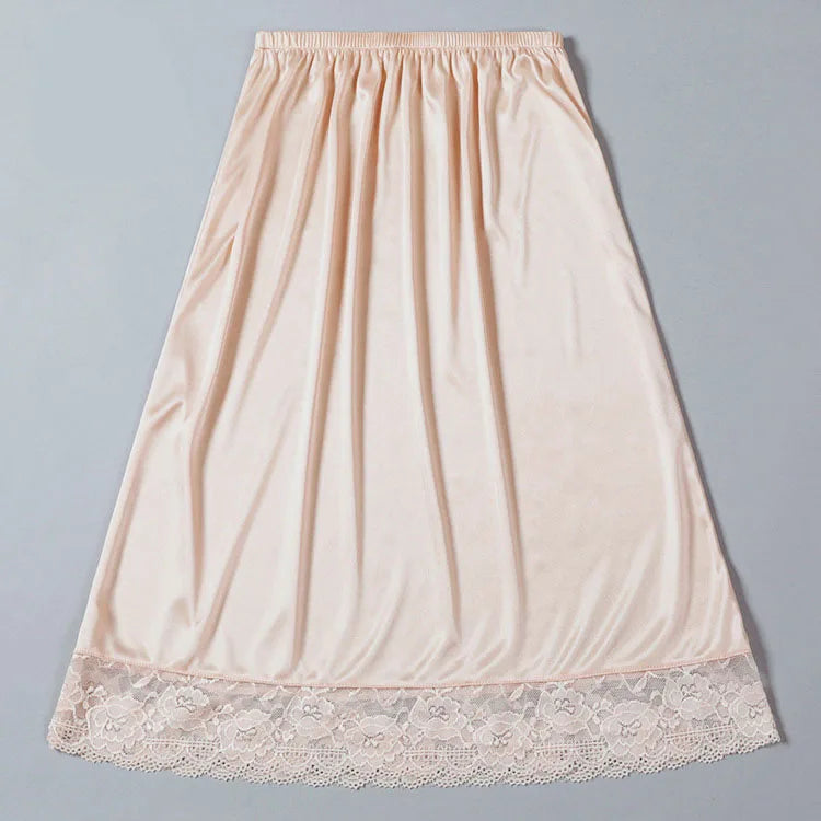 60cm Long Women Satin Half Slip Underskirt Long Petticoat a Line Under Dress Safety Skirt