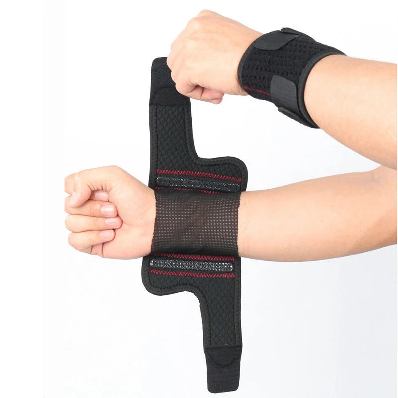 MKAS 25mm Diving Material Composite Elastic Grid Cloth+spring Support Strip Wrist Support Brace Wraps for Gym Wrist Wraps