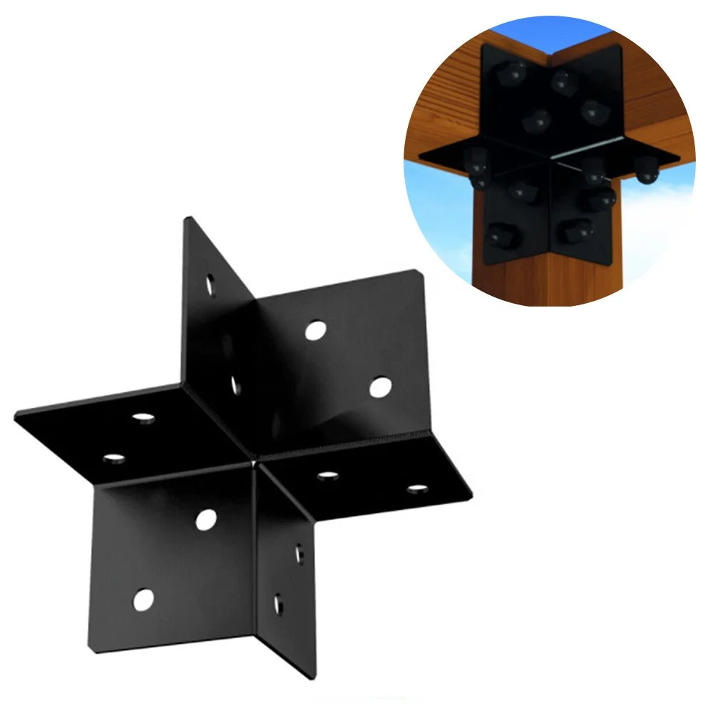 Waterproof Steel Metal Pergola Bracket Black Three-Way Corner Bracket for Wood Beams Swing Stand Powder Coating for Gazebo