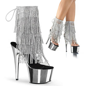 Transparent Crystal Platform Thin Heel Black 17 cm Lace up Pole Dance High-heeled Fish Mouth Sandals 7 Inch Tassels High Heels