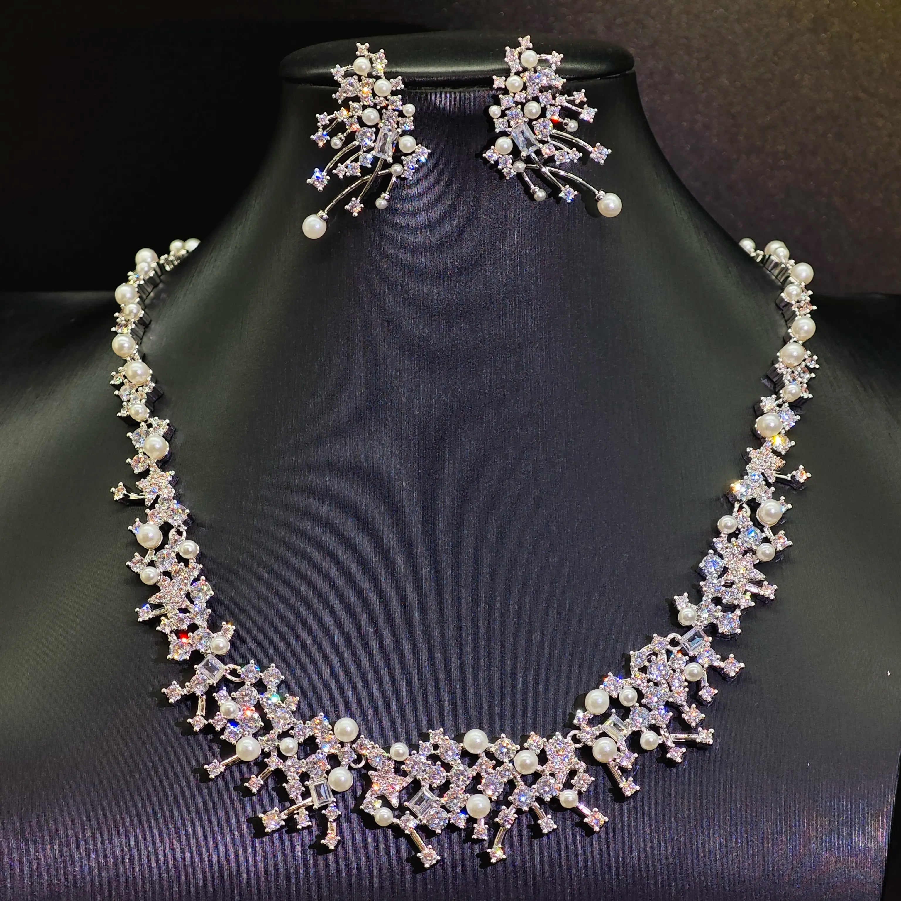 Ilona Shining Bright Jewelry Set Inlay Zircon Pearl Jewelry Set Earring Necklace Jewelry Sets for Women