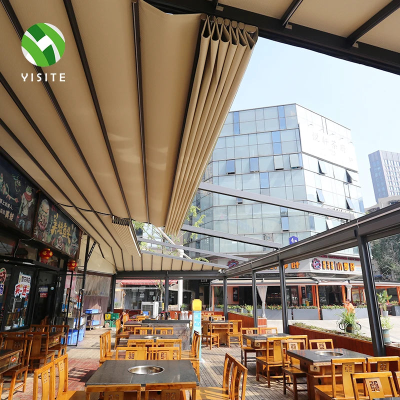 YST Custom PVC Bioclimatic Pergola Waterproof Folding Canopy Remote Control Nature-Friendly Design for Garden Arch Application