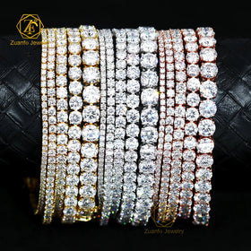Moissanite Tennis Necklace Bracelet 2mm 3mm 4mm 5mm 6.5mm Iced Out Diamond Jewelry Hip Hop Tennis Link Chain 925 Silver for Gift