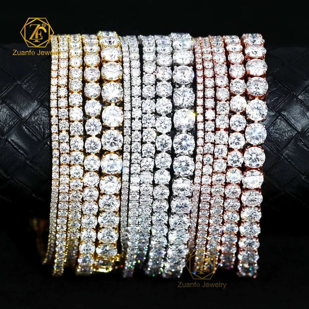 Moissanite Tennis Necklace Bracelet 2mm 3mm 4mm 5mm 6.5mm Iced Out Diamond Jewelry Hip Hop Tennis Link Chain 925 Silver for Gift