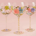 Macaron Color Hand-painted Flower Goblet Balloon Shape Antique Glass Cup