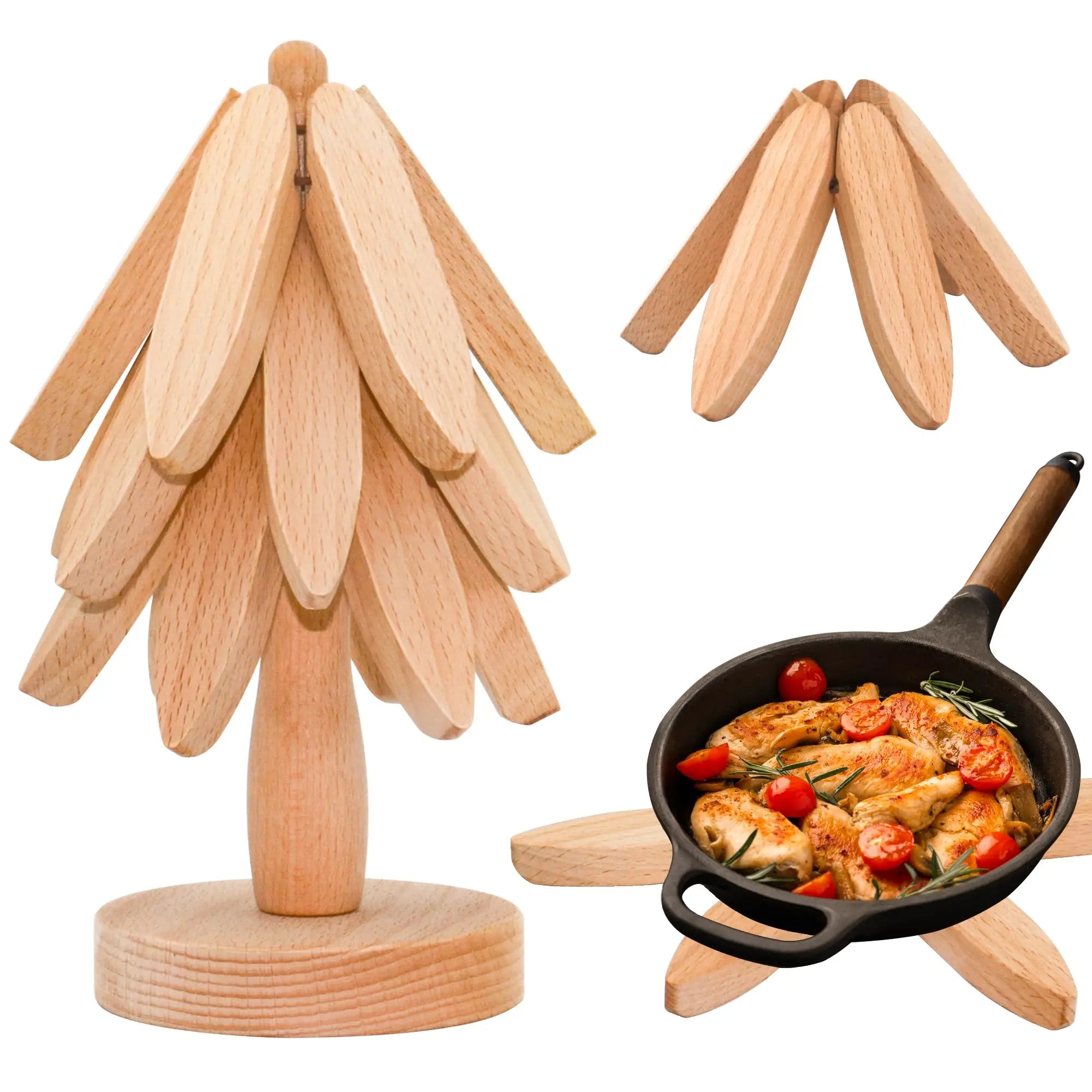 Wholesale Kitchen Folding Wooden Trivets for Hot Dishes Christmas Tree Shape Trivet Set Coaster for Teapot Hot Pots