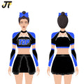 OEM Custom Girls' Youth Cheerleader Costume Heat-Transfer Printed Rhinestone Spandex/Polyester Material Uniform Skirt 220g