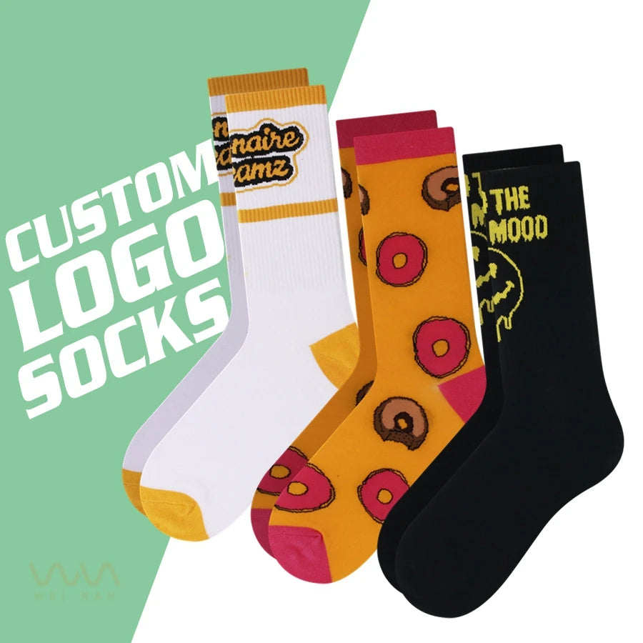 Unisex Custom Design Logo Cotton Sock Made Own Logo Sports Crew Socks Custom Sporty Fashion Socks