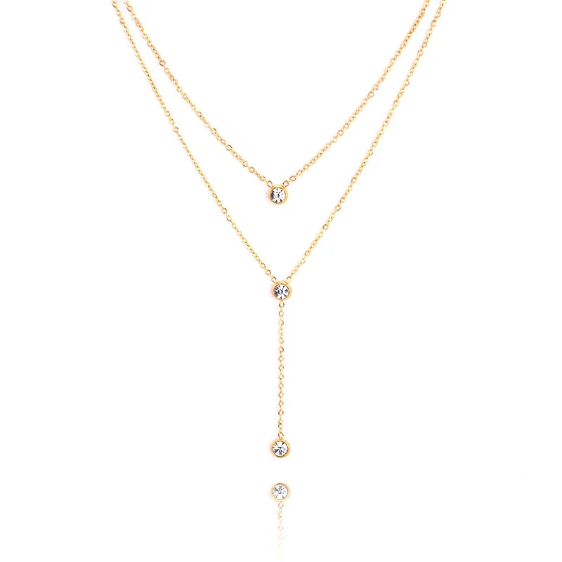 Classic Design Fashion Charm Jewelry Stainless Steel 18K Gold Double  Chain Zircon Tassel Pendant Women Luxury Infinity Necklace