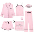 Coldker 7 Pieces Women's Pajamas Sets Faux Silk Striped Pyjama Women's Pajamas Sleepwear Sets Spring Summer Homewear