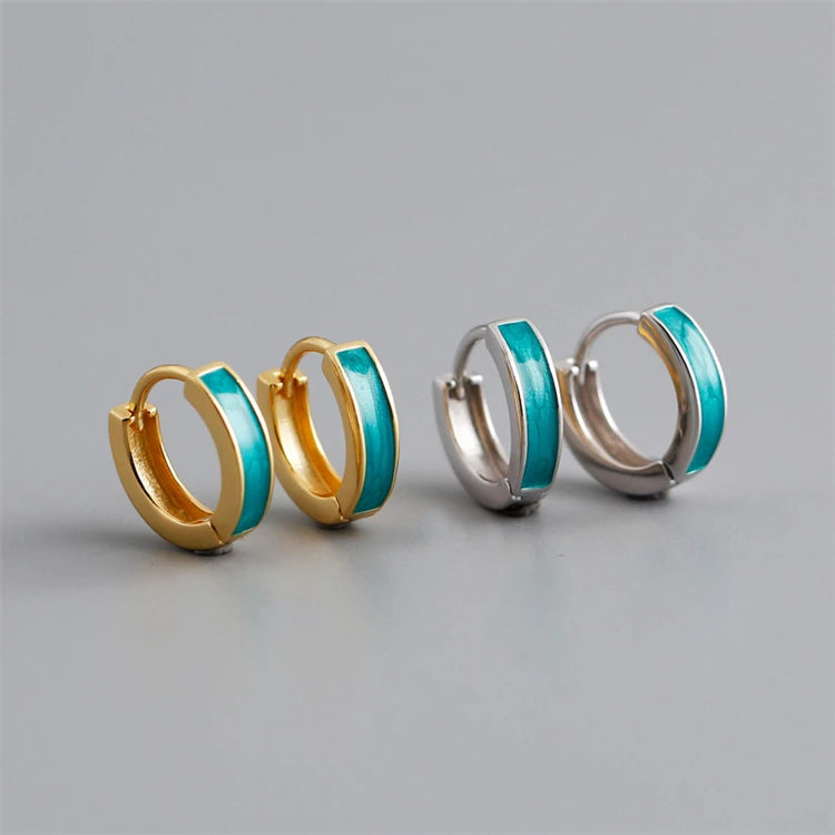 New Trendy 925 Sterling Silver Simple 18k Gold Enamel Round Hoop Earrings for Women