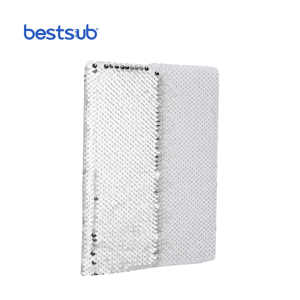 BestSub Wholesale Custom Silver with White Sublimation Blank Journal A5 Sequin Luxury Notebook Budget Binder Fashion Trend