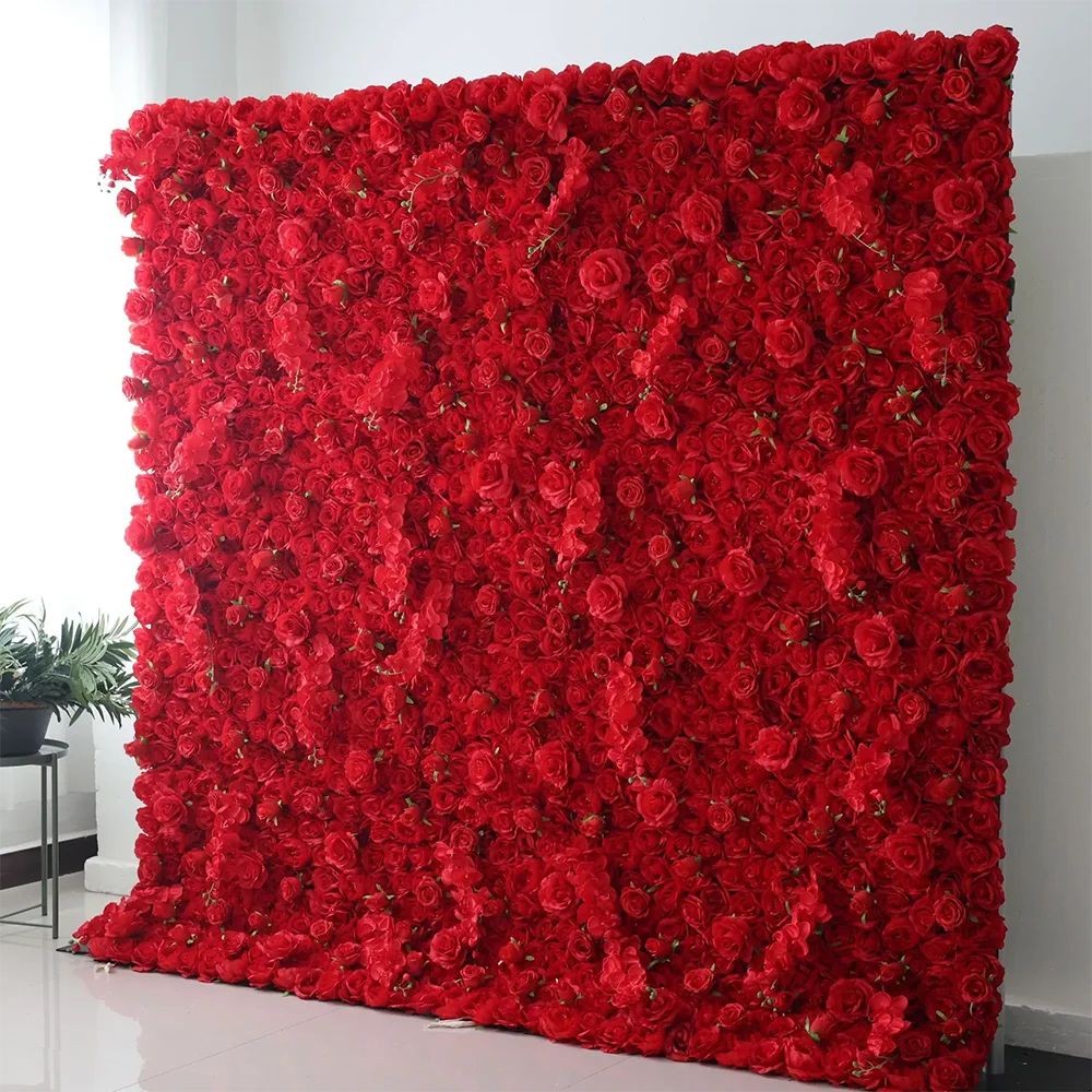 A3 Wedding Decoration 8ft X 8ft Red Flower Wall Backdrop Panel 3D 5D Roll up Fabric Artificial Silk Rose Flower Wall