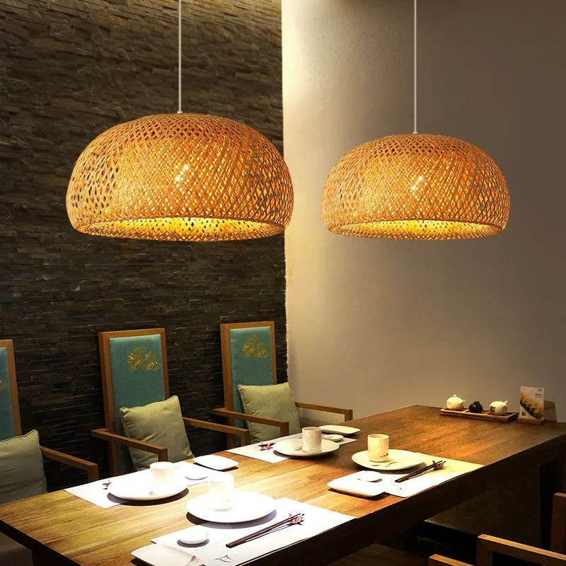 Japanese Style Bamboo Pendant Light Lampshade Handmade Home Decor Handicraft Parlor Restaurant Cafe Home Decor Lighting