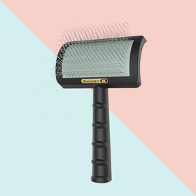 Baoli ODM Brosse Chiens 105x173mm Curved Professional Long Steel Pin Curved Combing Pet Rubber Portable Slicker Pet Brush