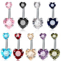 Bulk Wholesale Fashion 316L Stainless Steel Body Piercing Jewelry Surgical Steel Navel Ring Belly Button Zircon Heart Belly Ring