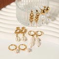 Hypoallergenic Stainless Steel & 18K Gold Plated Freshwater Pearls Baroque Knot Dangling Hoop Earrings for Girls Wedding Gifts