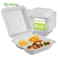 BioKing Biodegradable Disposable Lunch Box 8x8 Sugarcane Bagasse Pulp Clamshell for Takeaway Food DDP Shipping for USA & America