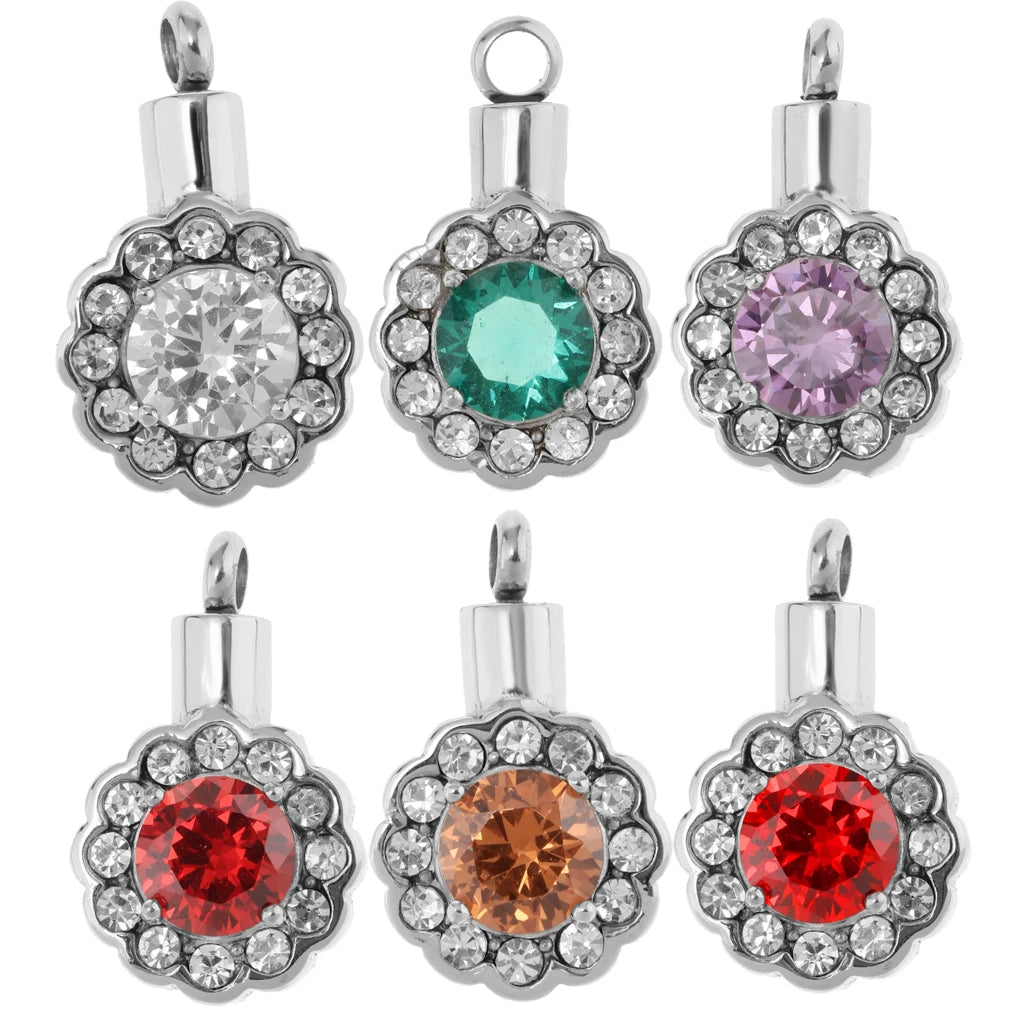Stainless Steel Sun Flower Birthstone Urn Pendant Ash Necklace Sunflower Keepsake Memory Birthstone Cremation Crystal Ashes U