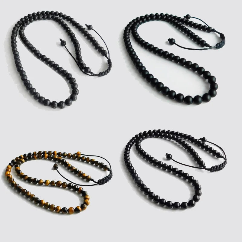 22.7inch Tiger Eye 8MM Multi-layer Bracelet Soild Stone Men Fashion Necklace Bracelet Jewelry Braided Rosary Gem Stone Bangle