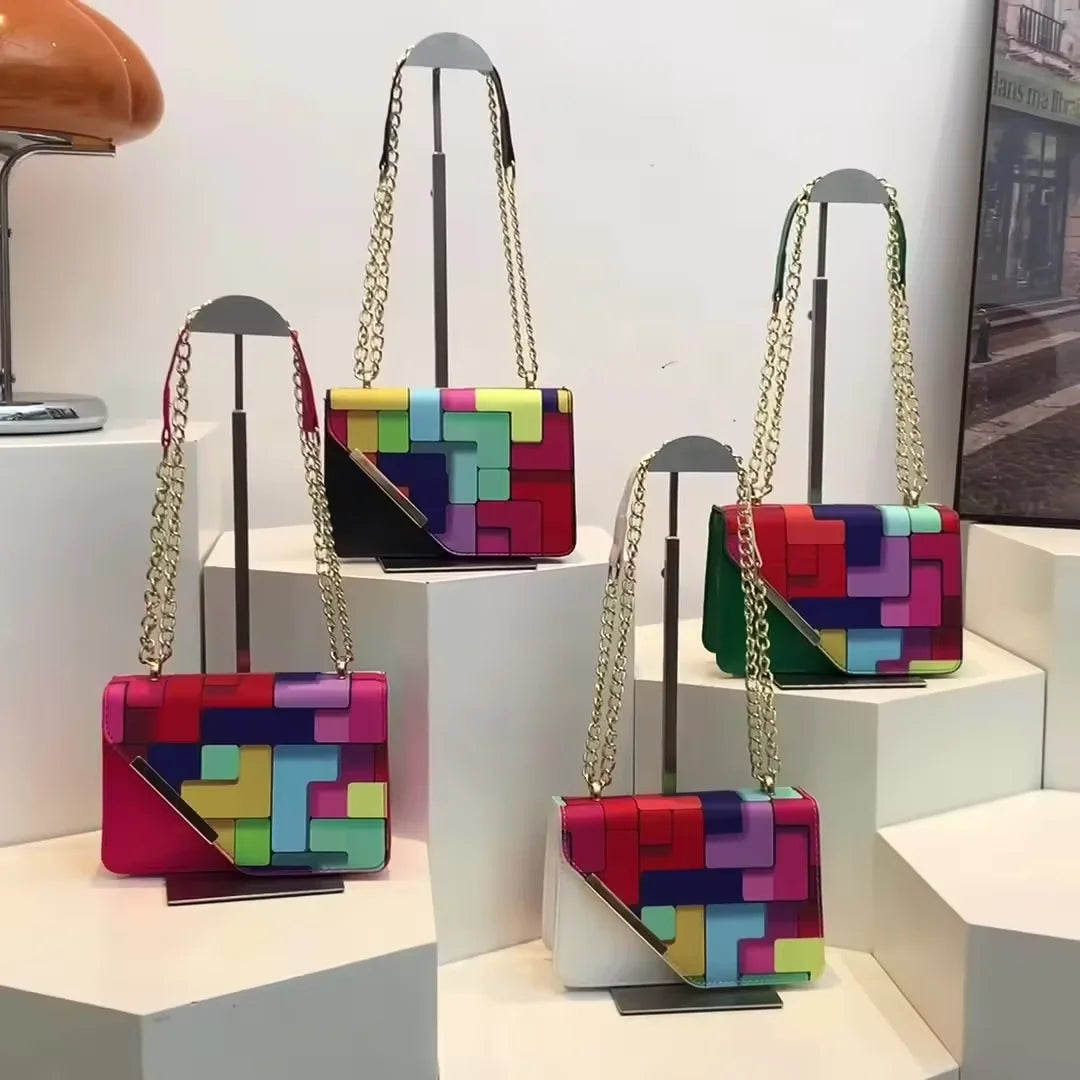 Factory Wholesale Ladies Color Block Underarm Handbag Fashion Small Square Crossbody Bag for Women